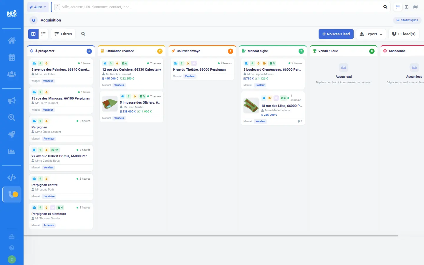 CRM immobilier kanban