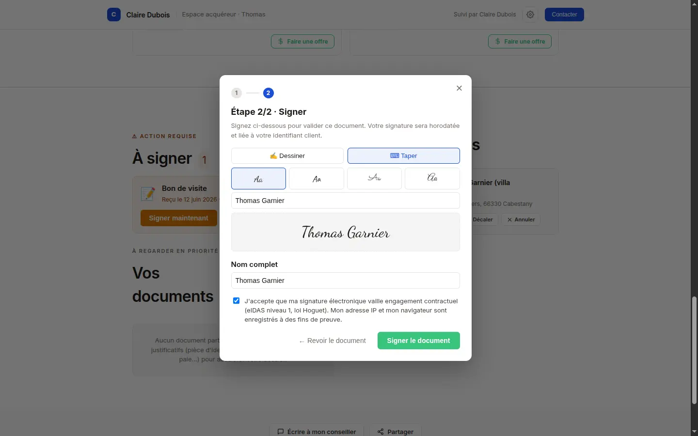 Signature électronique depuis le portail client