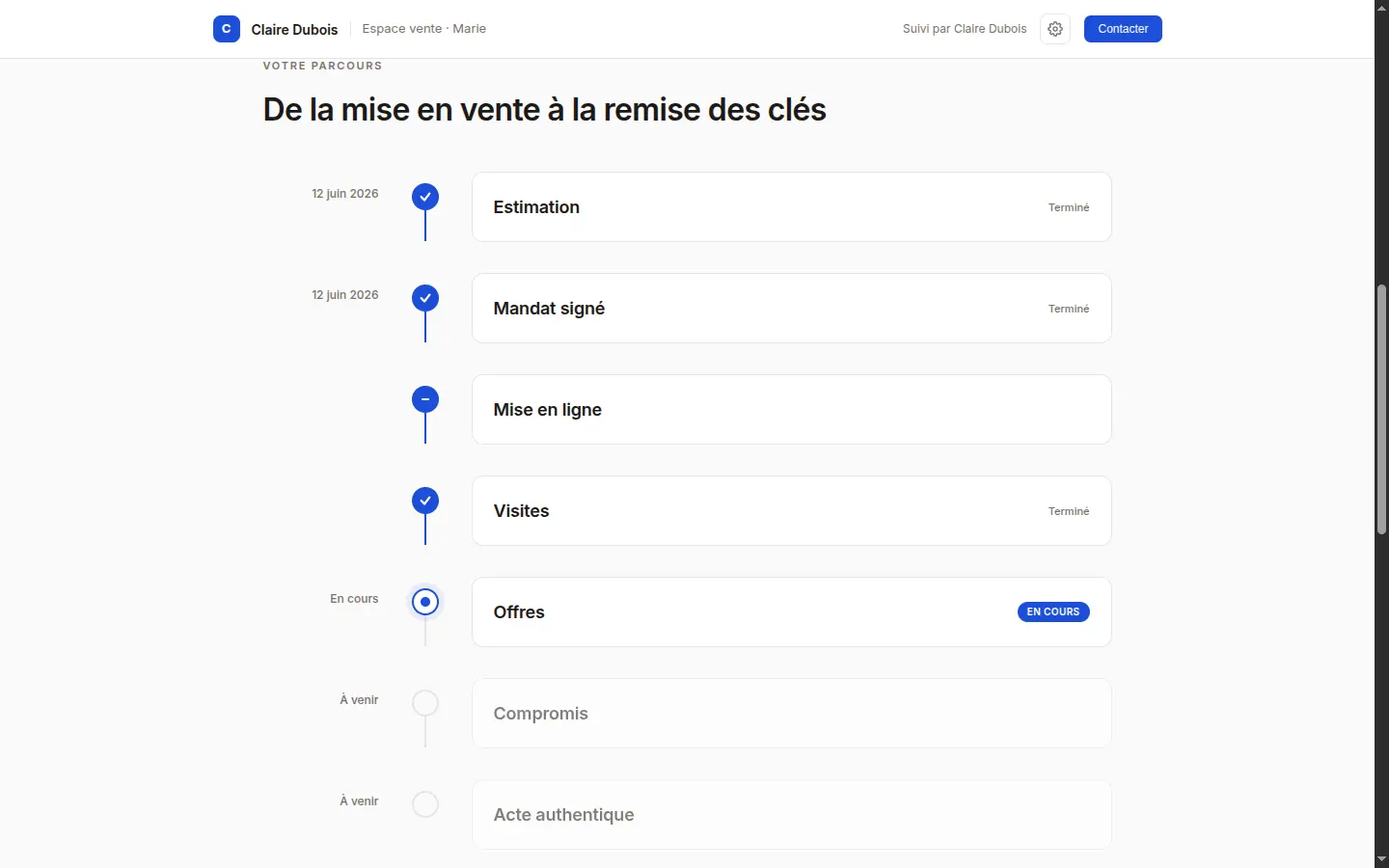 Timeline d'avancement du portail client