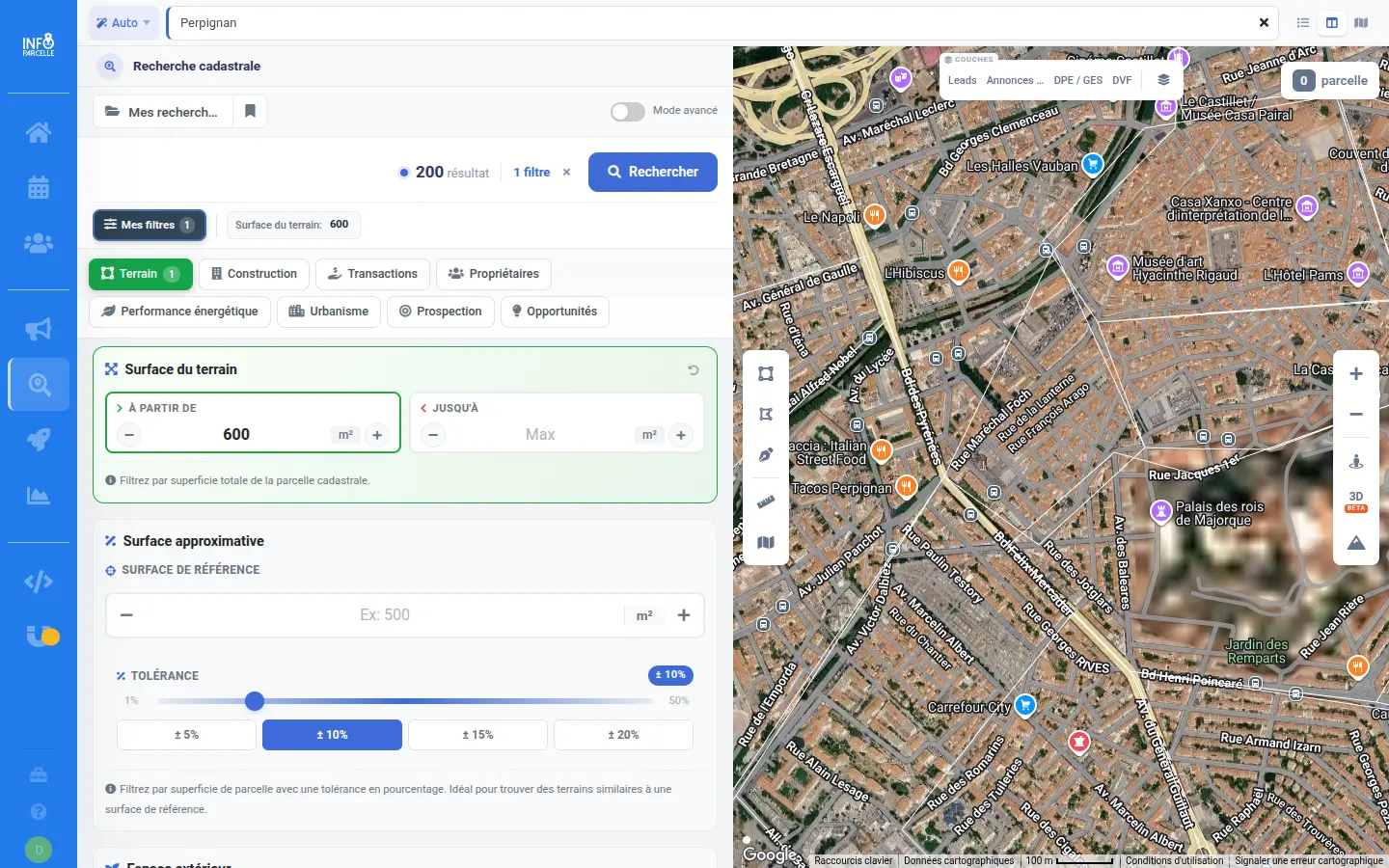 Recherche cadastrale multicritère